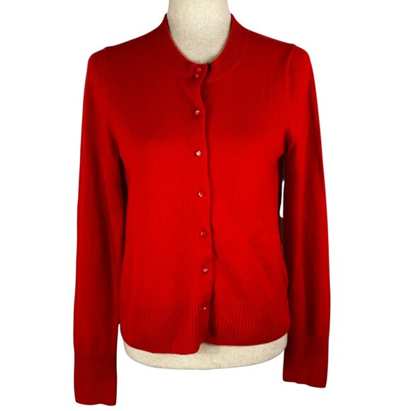 J. Crew Cashmere Crewneck Cardigan in Red-Orange Size Large - Picture 1 of 10